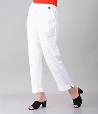 Elegant White Khadi Flex Solid Trousers For Women-thumb1