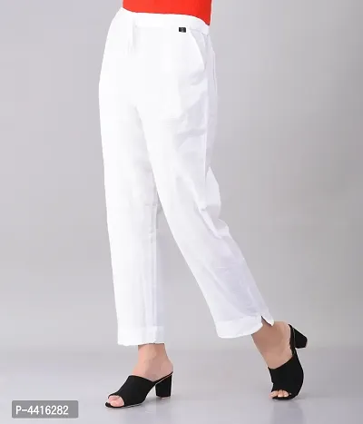 Elegant White Khadi Flex Solid Trousers For Women-thumb2