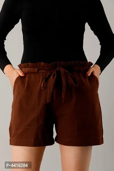 Elite Bown Cotton Flex Solid Half Pant For Women-thumb5