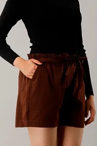 Elite Bown Cotton Flex Solid Half Pant For Women-thumb3