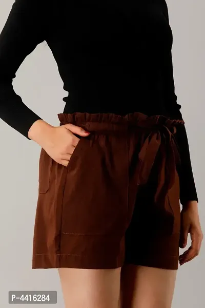 Elite Bown Cotton Flex Solid Half Pant For Women-thumb4