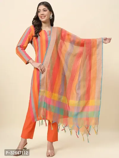 Stylish Multicoloured Cotton Kurta, Bottom And Dupatta Set For Women-thumb5