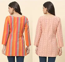 Stylish Multicoloured Cotton Striped Stitched Kurta For Women Pack Of 2-thumb1