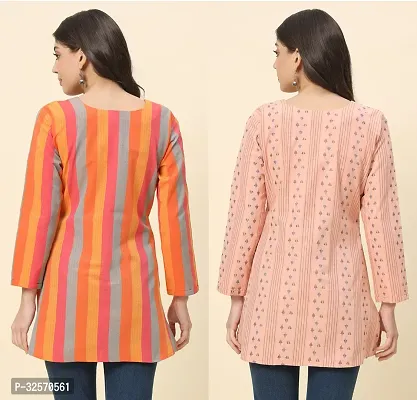 Stylish Multicoloured Cotton Striped Stitched Kurta For Women Pack Of 2-thumb2