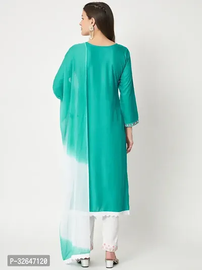 Stylish Green Viscose Rayon Kurta, Bottom And Dupatta Set For Women-thumb2