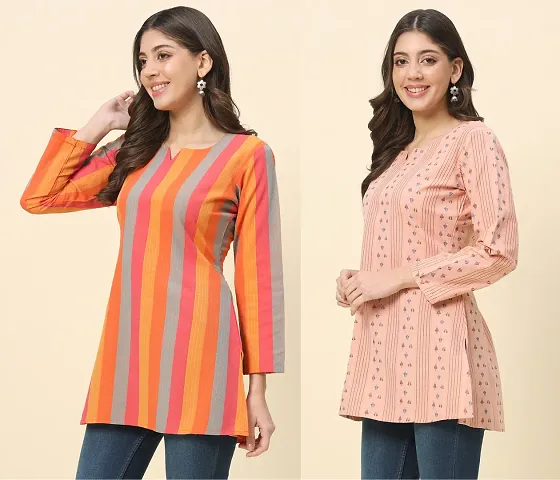 Stylish Cotton Printed Straight Kurtis - Pack Of 2