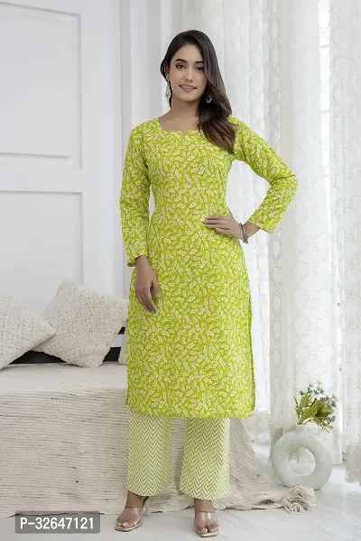 Stylish Green Cotton Blend Kurta Bottom Set For Women-thumb0