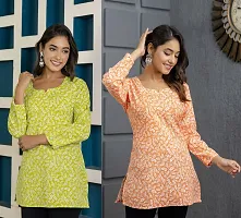 Stylish Multicoloured Cotton Blend Floral Print Stitched Kurta For Women Pack Of 2-thumb4