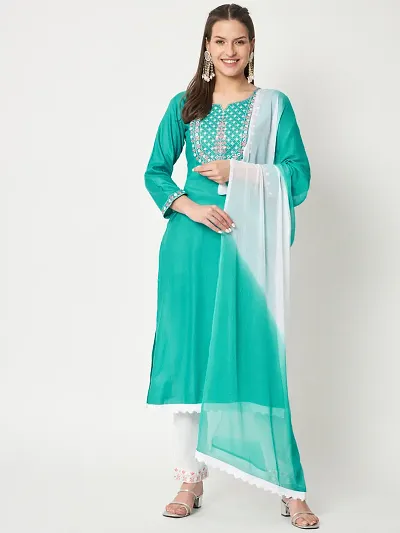 Stylish Viscose Rayon Kurta, Bottom And Dupatta Set For Women