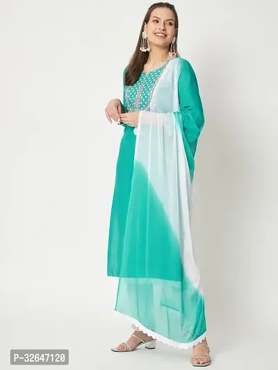 Stylish Green Viscose Rayon Kurta, Bottom And Dupatta Set For Women-thumb3