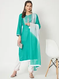 Stylish Green Viscose Rayon Kurta, Bottom And Dupatta Set For Women-thumb3