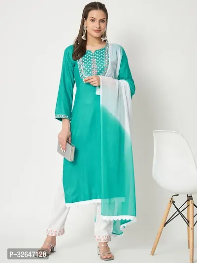 Stylish Green Viscose Rayon Kurta, Bottom And Dupatta Set For Women-thumb4