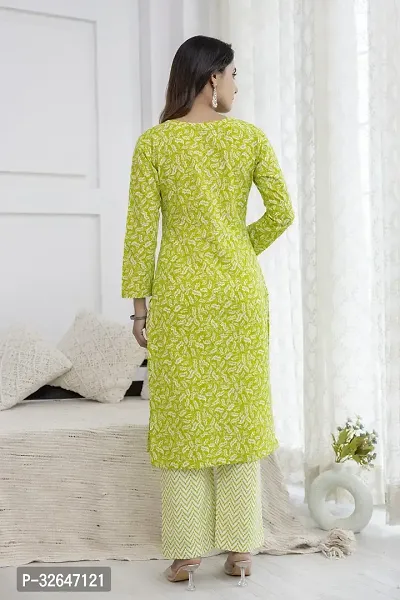 Stylish Green Cotton Blend Kurta Bottom Set For Women-thumb2