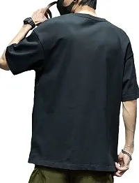 LEWEL Men's Stylish Three Fourth Sleeve Printed Boxy Fit T-Shirt (Black, Olive; Medium)-thumb1