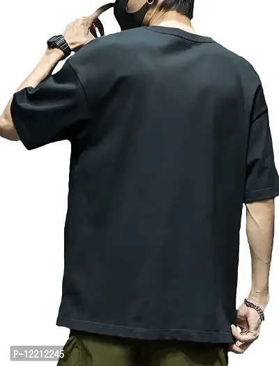 LEWEL Men's Stylish Three Fourth Sleeve Printed Boxy Fit T-Shirt (Black, Olive; Medium)-thumb2
