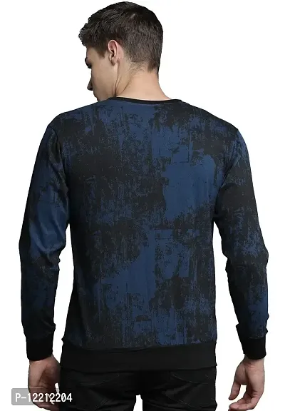 LEWEL Men's Cotton Round Neck Stylish Full Sleeve Printed T-Shirt, Navy Blue (Small)-thumb3