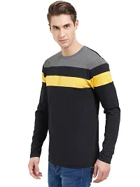 LEWEL Men's Colorblock Full Sleeve T-Shirts (Grey, Black, Yellow) Small-thumb2