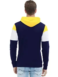 LEWEL Men's Stylish Colorblock Hooded Full Sleeve T-Shirts (Yellow, White,Blue)-thumb1