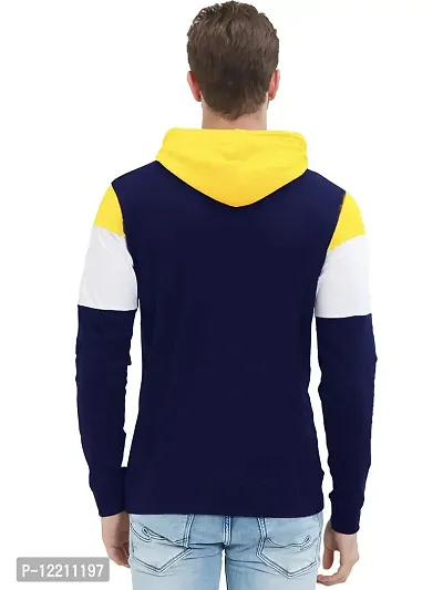 LEWEL Men's Stylish Colorblock Hooded Full Sleeve T-Shirts (Yellow, White,Blue)-thumb2