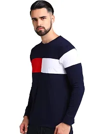 LEWEL Men's Colorblock Full Sleeve T-Shirt (Navy Blue, Red, White) Large-thumb1