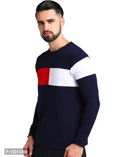 LEWEL Men's Colorblock Full Sleeve T-Shirt (Navy Blue, Red, White) Large-thumb2