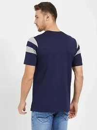 LEWEL Men's Colorblock Half Sleeve T-Shirts (Dark Blue, Blue, Grey) Small-thumb2