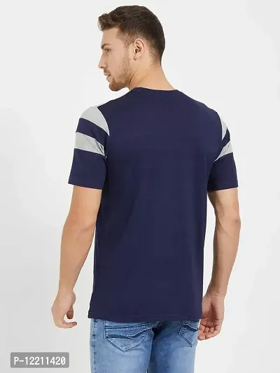 LEWEL Men's Colorblock Half Sleeve T-Shirts (Dark Blue, Blue, Grey) Small-thumb3