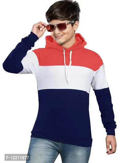 LEWEL Boy's T-Shirt (K25-HOOD-RWN-11to12_Red, White, Navy Blue_11 Years-12 Years)