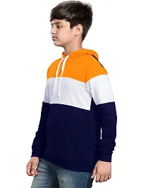 LEWEL Boy's Slim Fit T-Shirt (K89-HOOD-OWN-11to12_Orange, White & Navy Blue_11-12 Years)-thumb1