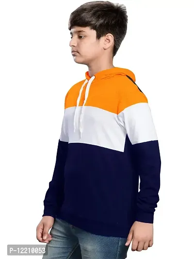 LEWEL Boy's Slim Fit T-Shirt (K89-HOOD-OWN-11to12_Orange, White & Navy Blue_11-12 Years)-thumb2