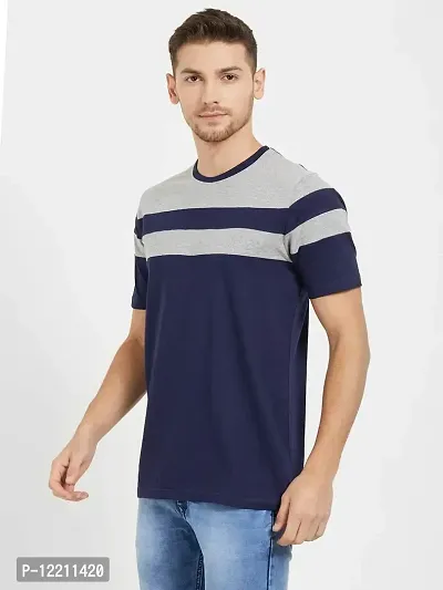 LEWEL Men's Colorblock Half Sleeve T-Shirts (Dark Blue, Blue, Grey) Small-thumb2