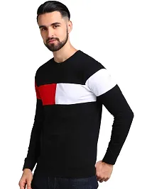 LEWEL Men's Colorblock Full Sleeve T-Shirt (Navy Black, Red, White) Extra Large-thumb1