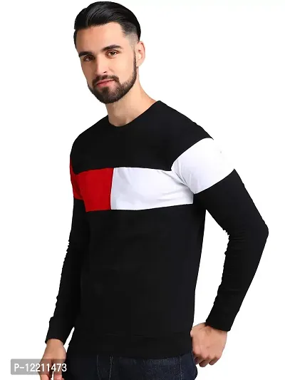 LEWEL Men's Colorblock Full Sleeve T-Shirt (Navy Black, Red, White) Extra Large-thumb2