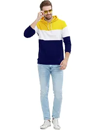 LEWEL Men's Stylish Colorblock Hooded Full Sleeve T-Shirts (Yellow, White,Blue)-thumb3