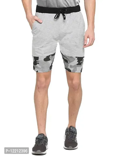 LEWEL Men's Cotton Camouflage Printed Shorts - Grey (Extra Large)