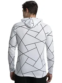 LEWEL Men's Hooded Abstract Printed Full Sleeve T-Shirt (White, Medium)-thumb2