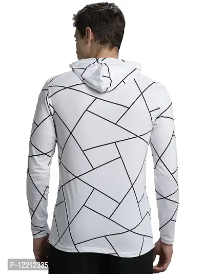 LEWEL Men's Hooded Abstract Printed Full Sleeve T-Shirt (White, Medium)-thumb3