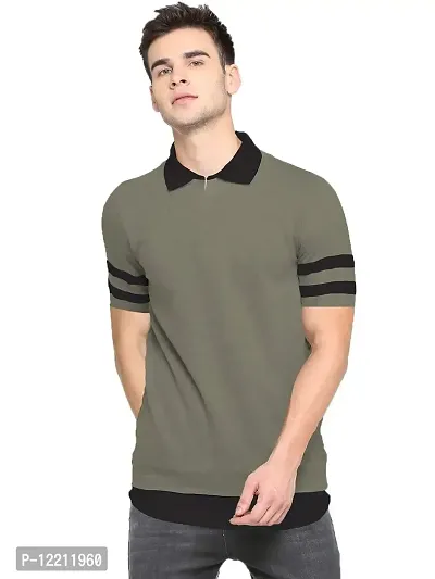 LEWEL Men's Cotton Casual Slim Fit Collared Neck Half Sleeve T-Shirt Small
