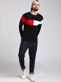 LEWEL Men's Colorblock Full Sleeve T-Shirt (Navy Black, Red, White) Extra Large-thumb3