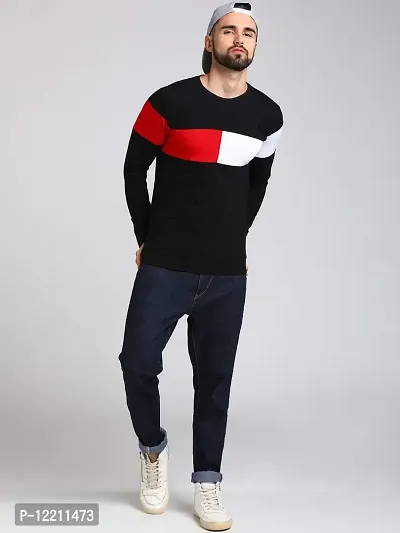 LEWEL Men's Colorblock Full Sleeve T-Shirt (Navy Black, Red, White) Extra Large-thumb4