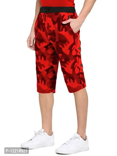 LEWEL Men's Cotton Printed Camouflage Three Fourth Shorts - 3/4 - Red (Large)