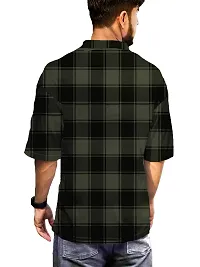 LEWEL Men's Stylish Checkered Buttoned Down Collared T-Shirt (Olive, X-Large)-thumb1