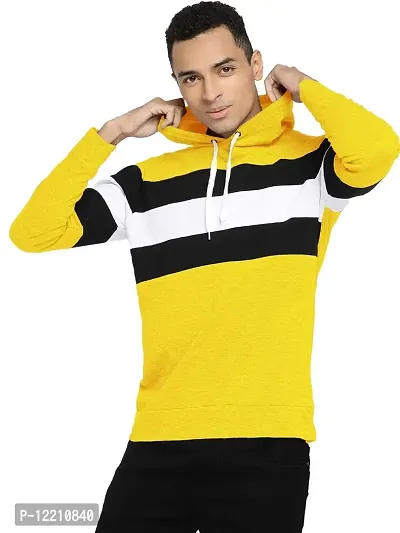 LEWEL Men's Cotton Hooded Colorblock Stylish T-Shirt (Extra Large) Yellow, Black, White