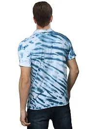 LEWEL Men's Stylish Cotton Tie & Dye Half Sleeve Polo T-Shirt (White, Blue) Medium-thumb2