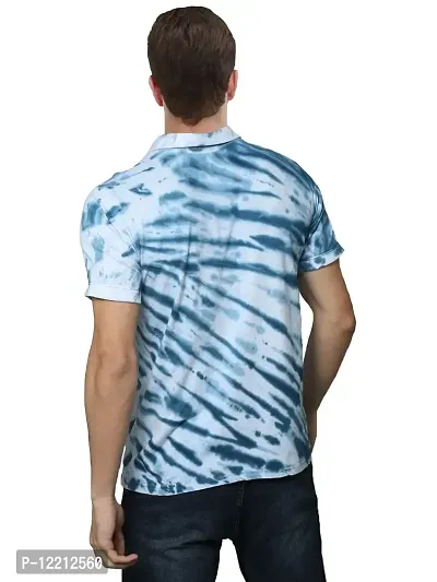 LEWEL Men's Stylish Cotton Tie & Dye Half Sleeve Polo T-Shirt (White, Blue) Medium-thumb3