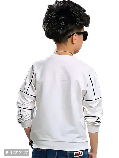 LEWEL Boy's Stylish Fashion Printed Full Sleeve Slim Fit T-Shirt (White, 4-5 Years)-thumb2