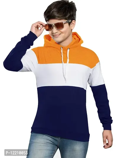 LEWEL Boy's Slim Fit T-Shirt (K89-HOOD-OWN-11to12_Orange, White & Navy Blue_11-12 Years)-thumb0