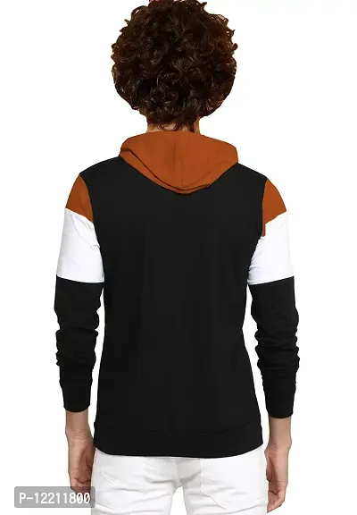 LEWEL Boy's Hooded Colorblock T-Shirt (Rust Brown, White, Black)-thumb3