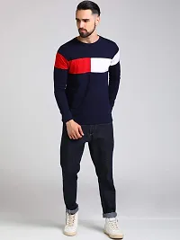 LEWEL Men's Colorblock Full Sleeve T-Shirt (Navy Blue, Red, White) Large-thumb3