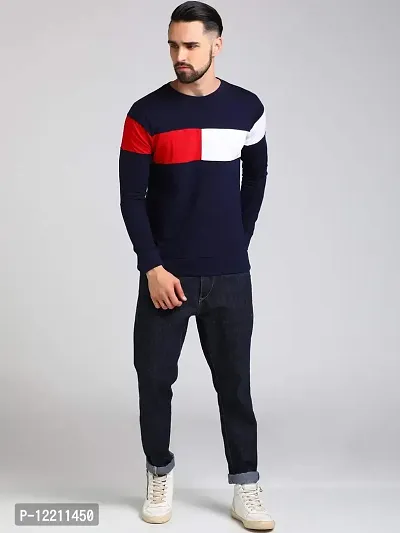 LEWEL Men's Colorblock Full Sleeve T-Shirt (Navy Blue, Red, White) Large-thumb4